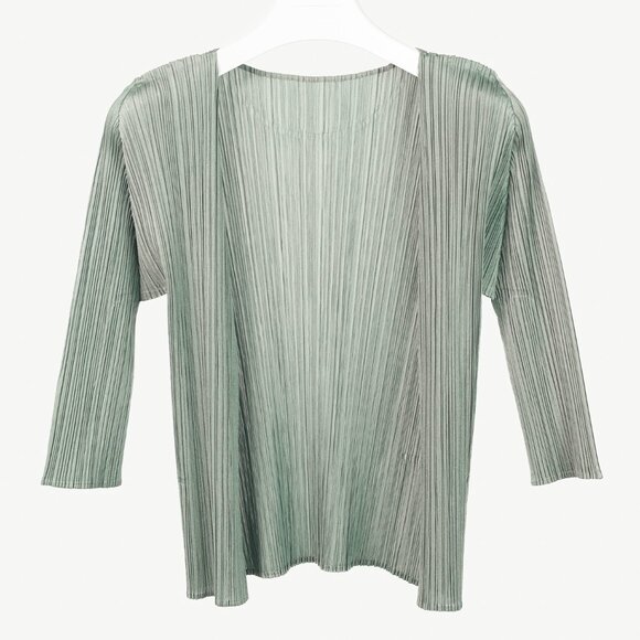 Pleats Please Issey Miyake Sage Green Grey Open-Front Cardigan - Picture 1 of 7